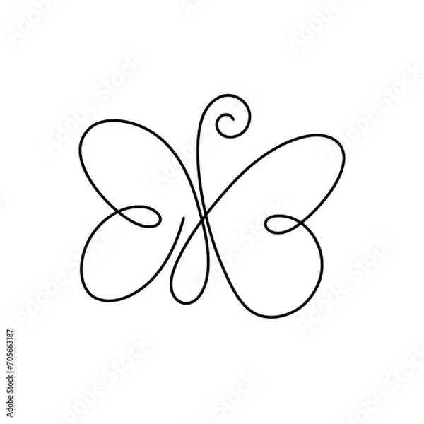 Fototapeta Continuous linear vector drawing of a butterfly, an icon on a white background is a modern one-line art. Vector illustration