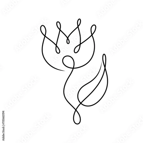 Fototapeta Continuous linear vector drawing of a flower, a tulip logo on a white background is a modern one-line art. Vector illustration