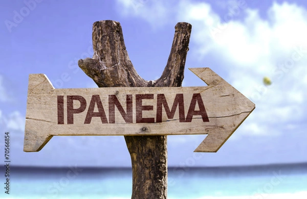 Obraz Ipanema wooden sign with a beach on background