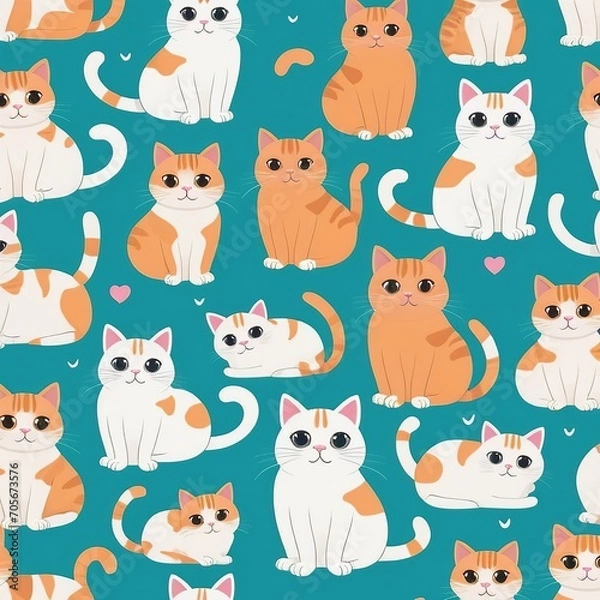 Fototapeta Seamless Pattern with Funny Cats: High-Quality Vector Illustration