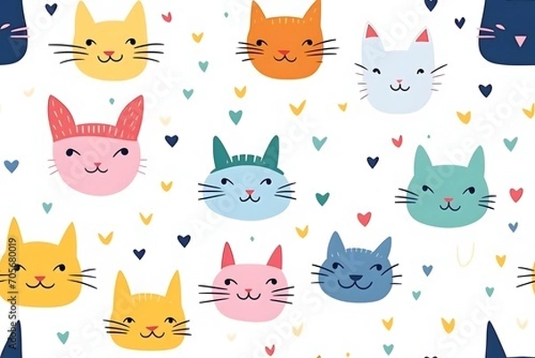 Fototapeta Seamless pattern with cute cats