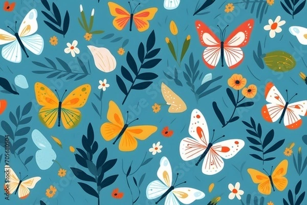 Fototapeta Seamless pattern with butterflies