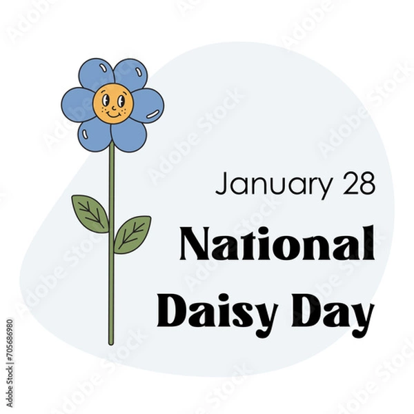 Fototapeta National daisy day on January 28. Vector illustration with happy smiling flower daisy in trendy retro style. Perfect for greeting card, poster, social media, media resources.