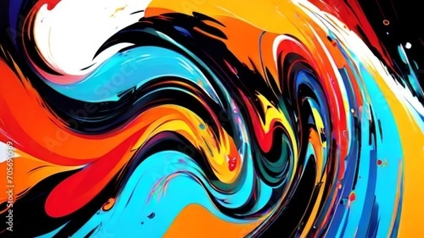 Fototapeta Fluid art texture design. Background with abstract mixing paint effect. Mixed paints for posters or wallpapers. White, blue and golden overflowing colors. Liquid acrylic picture that flows and splashe