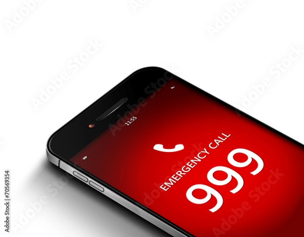Fototapeta mobile phone with emergency number 999 over white