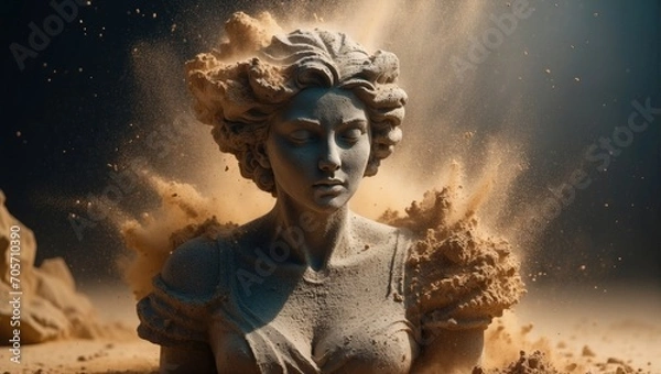 Obraz Beautiful sculpture of woman made of stone and sand. AI generated