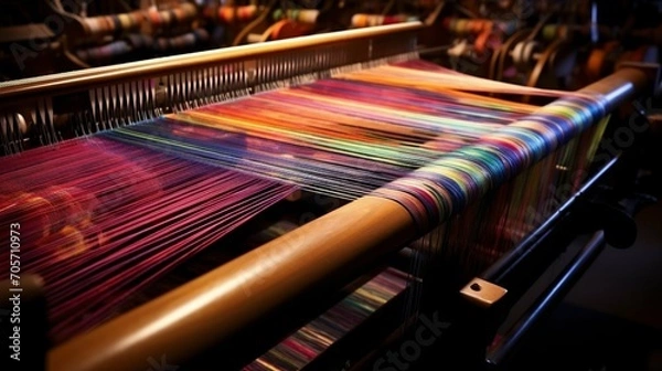 Obraz Traditional Weaving Loom Creating Colorful Fabric. Generative ai