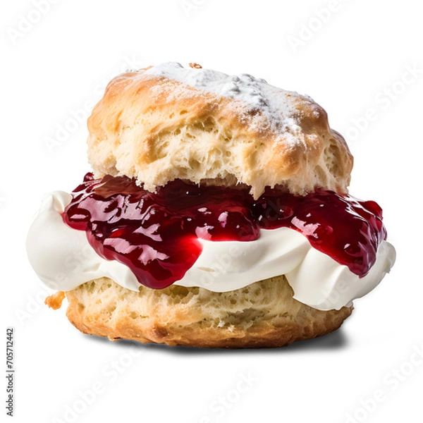 Fototapeta Scone with Strawberry Sauce on transparent background