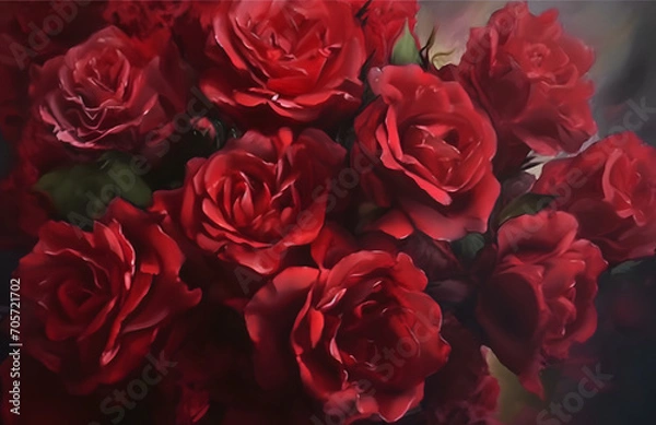 Fototapeta Isolated Elegant Red Roses background for Romantic Design