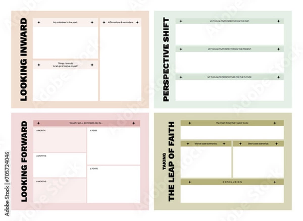 Fototapeta Set of printable vector intention, affirmation, manifestation planner template for journaling