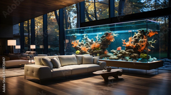 Obraz modern living room with big aquarium