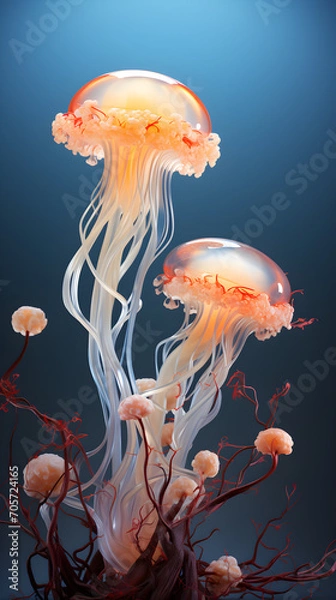Obraz jellyfish on blue minimalistic background