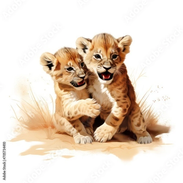 Obraz small tigers playing in the grass
