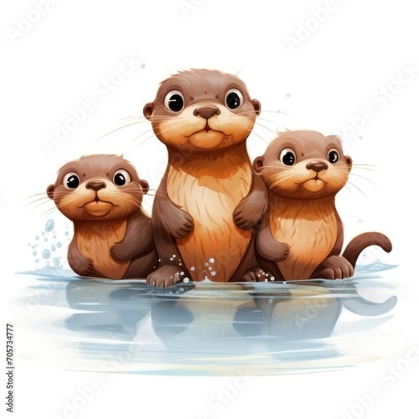 Obraz A group of otters in water
