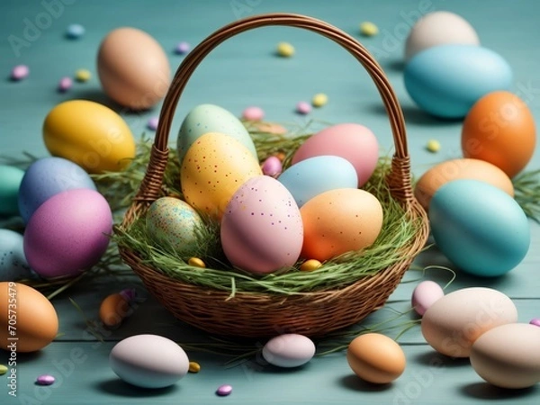 Fototapeta basket with  easter eggs