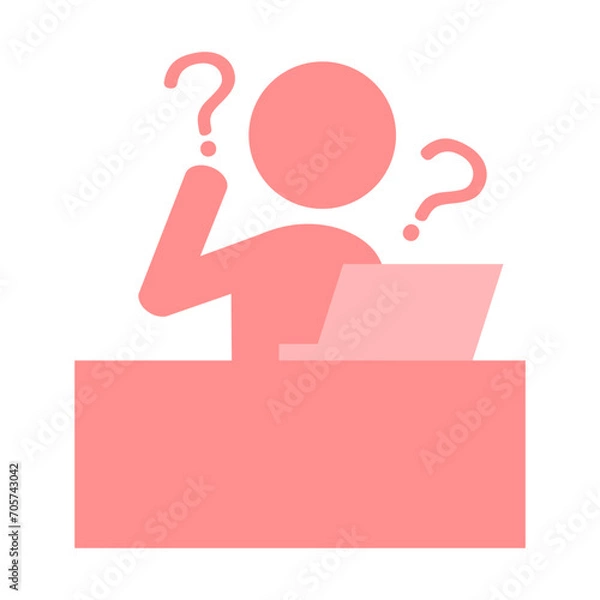 Fototapeta パソコンの前でデスク作業をする人が疑問に思っているイラスト素材