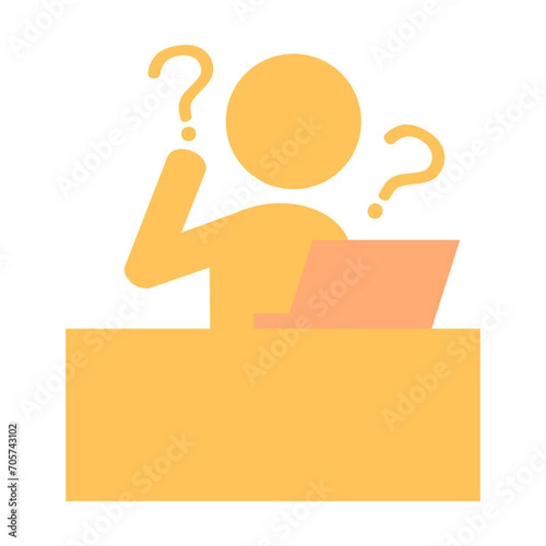 Fototapeta パソコンの前でデスク作業をする人が疑問に思っているイラスト素材