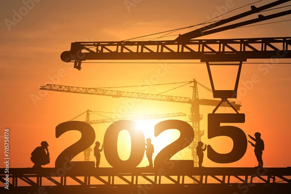 Obraz Silhouette staff works as a to prepare to welcome the new year 2025
