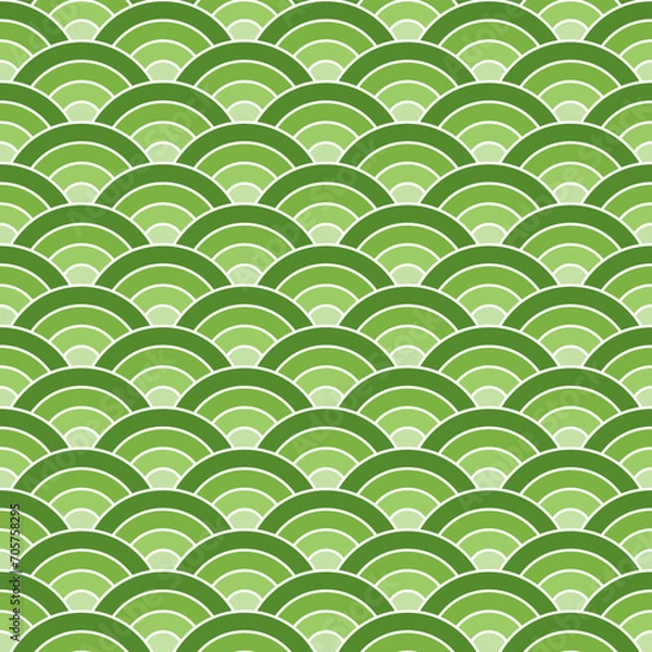 Fototapeta Light green shade of Japanese wave pattern background. Japanese seamless pattern vector. Waves background illustration. for clothing, wrapping paper, backdrop, background, gift card.
