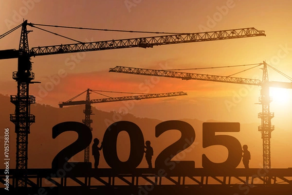 Obraz Silhouette staff works as a to prepare to welcome the new year 2025