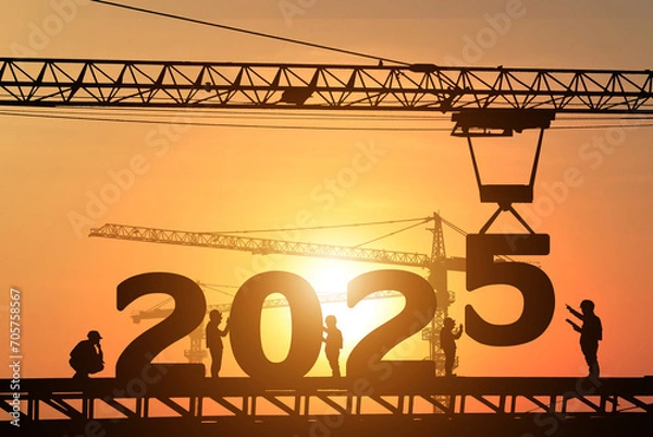 Obraz Silhouette staff works as a to prepare to welcome the new year 2025