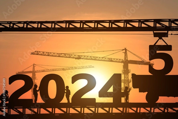 Obraz Silhouette staff works as a to prepare to welcome the new year 2025