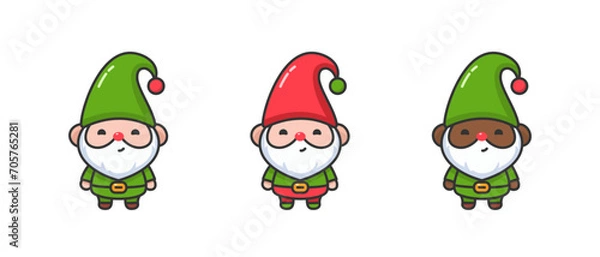 Fototapeta Cute Christmas gnomes, house decor. New Year and Christmas attributes vector flat illustration. Traditional winter holidays.