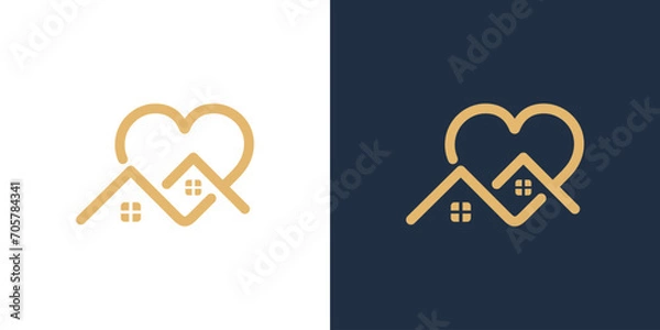 Fototapeta House with heart shape logo design, house icon vector design template with love feel in modern and simple look.
