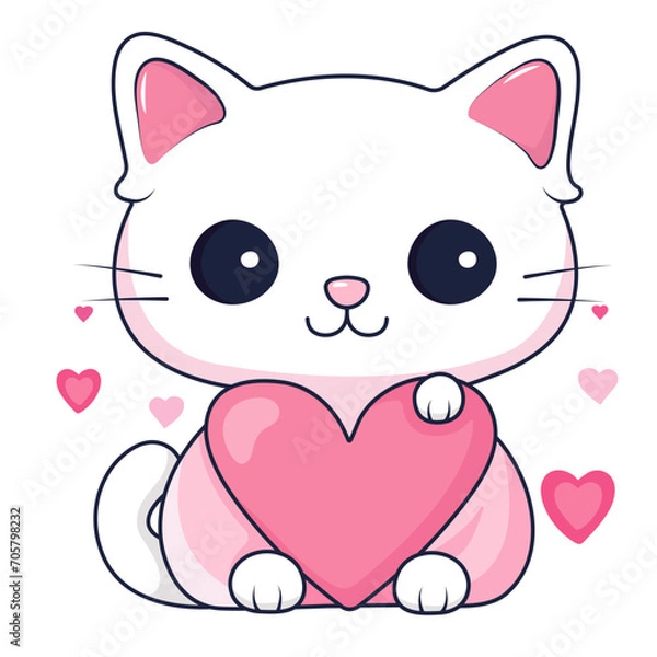 Fototapeta Kawaii cat with heart for Valentine's day. Vector illustration