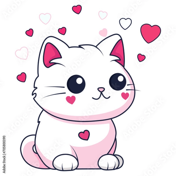 Fototapeta Kawaii cat with heart for Valentine's day. Vector illustration