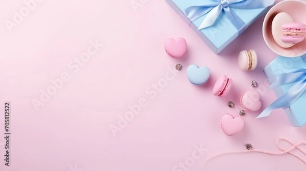 Fototapeta Celebrate Mothers Day with a Heartfelt Surprise: Top View Photo of a Blue Gift Box, Symbolizing Love, Joy, and Meaningful Connections Between Mother and Child.