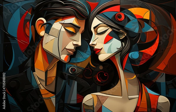 Fototapeta Abstract portrait of a man and woman in the style art abstract wall art.painting