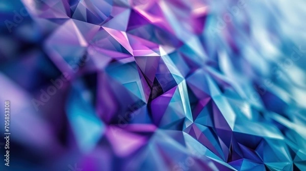 Fototapeta Abstract geometric patterns create a vibrant landscape of blue and purple hues.