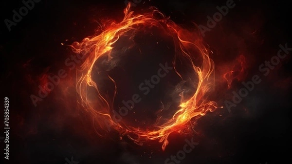 Fototapeta Circle of Fire flame with movment on black background, Beautiful yellow, orange and red and red blaze fire flame texture style, , generative ai