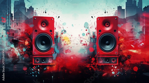 Fototapeta abstract music background with speakers, Ai generated image.