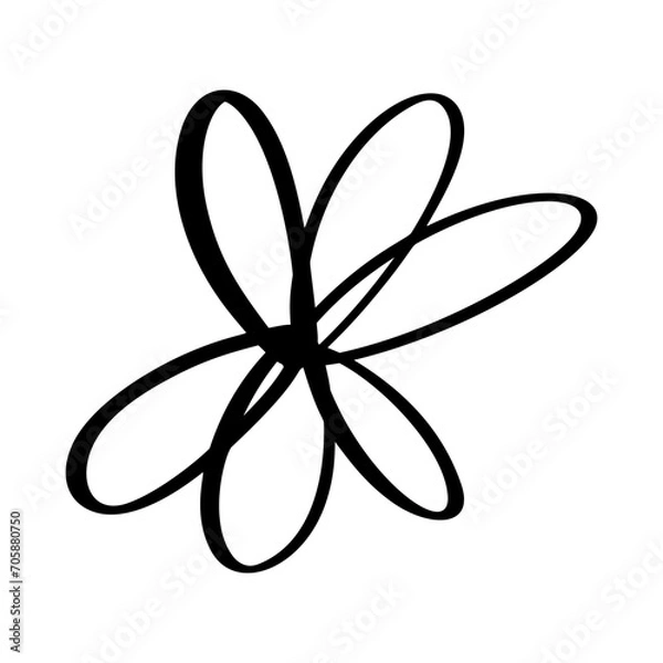 Fototapeta Black hand drawn simple flower. Love romantic element painted brush. Ink vector illustration. design element for Valentine day greeting card, wedding invitation
