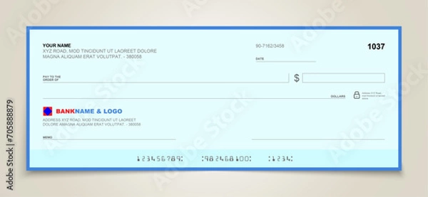 Fototapeta Modern Bank Cheque Vector Illustration with Copy Space