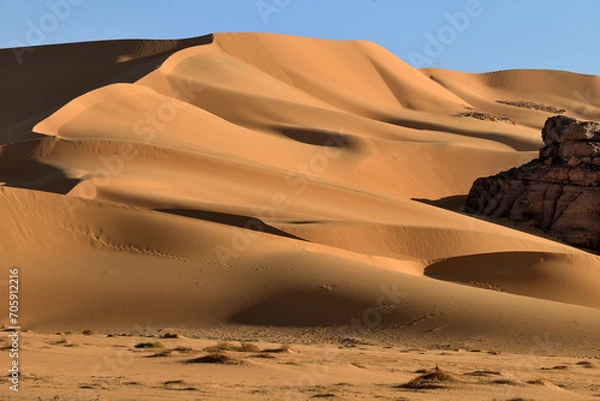 Obraz SAHARA DESERT IN ALGERIA. SAND DUNES AND ROCK FORMATIONS AROUND THE OASIS OF DJANET