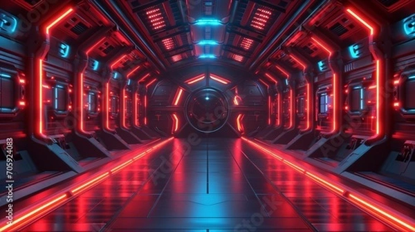 Fototapeta Sci fi interior corridor minimalistic