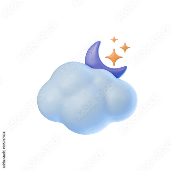 Fototapeta cloud star moon crescent colored 3d rendered weather icon for ui design or web banner transparent background