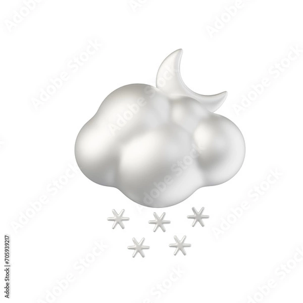 Fototapeta cloud crescent moon snow silver white material 3d rendered weather icon for ui design or web banner transparent background