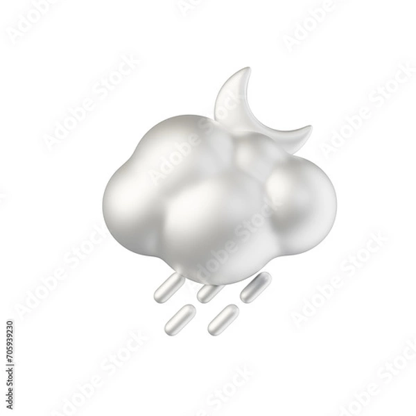 Fototapeta cloud crescent moon rain silver white material 3d rendered weather icon for ui design or web banner transparent background