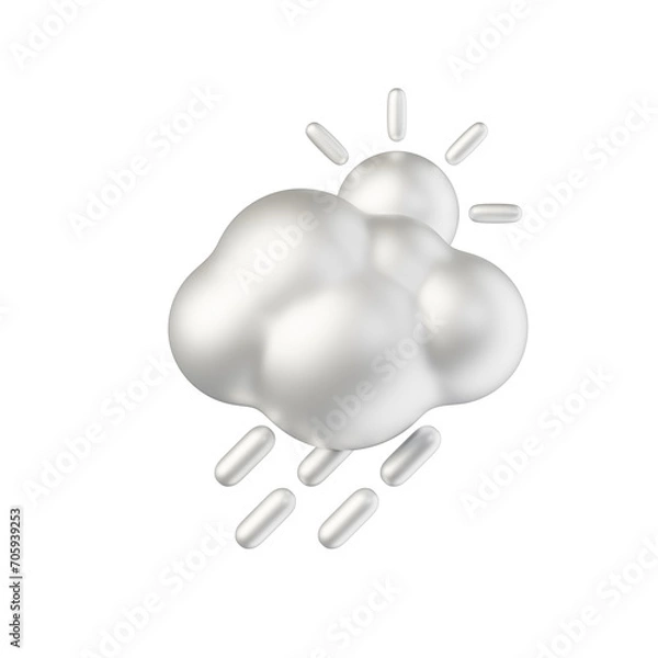 Fototapeta sun cloud rain silver white material 3d rendered weather icon for ui design or web banner transparent background
