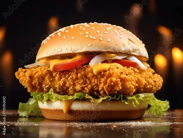 Fototapeta Cripy fried chicken burger