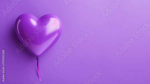 Fototapeta illustration of a purple heart shaped party balloon against purple background with copy space