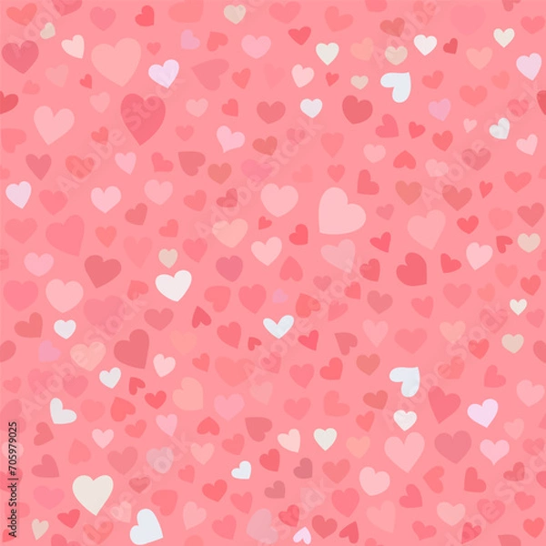 Fototapeta Seamless pattern of multicolored hearts on a pink background. Vector background for gift wrapping, covers and printing.