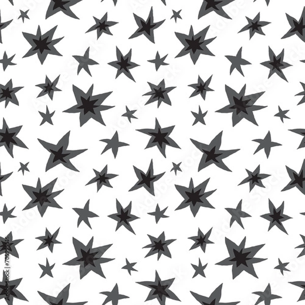 Fototapeta Seamless pattern with gray stars. Monochrome simple vector pattern. Kids texture. Nursery prints for textile, apparel, wrapping paper and other surfaces.