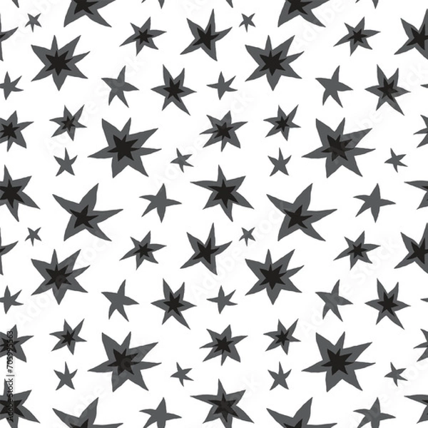 Fototapeta Seamless pattern with gray stars. Monochrome simple vector pattern. Kids texture. Nursery prints for textile, apparel, wrapping paper and other surfaces.