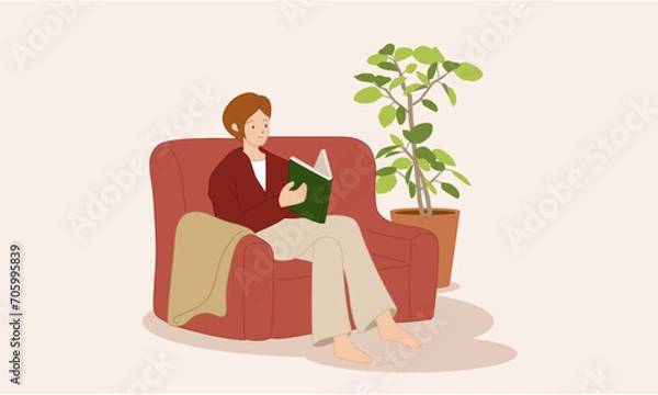 Obraz ソファーでくつろぐ女性