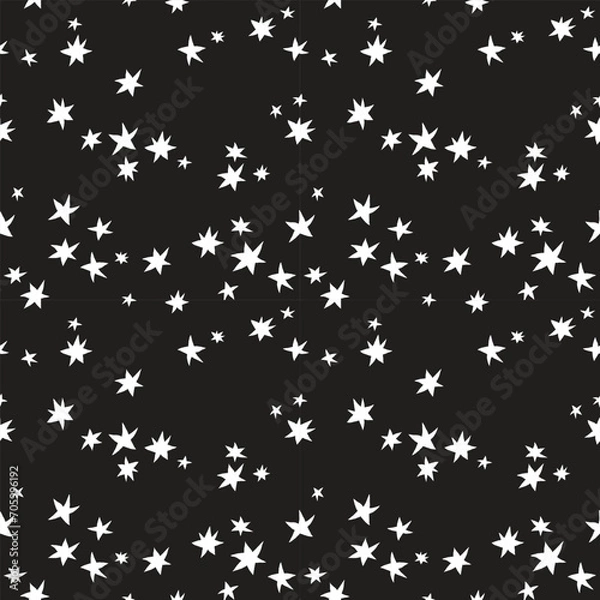 Fototapeta Starry night seamless vector pattern. Simple monochrome geometric ornament with stars for printing on different surfaces. Creative attractive texture for printing on fabric, wrapping, wallpaper, etc..